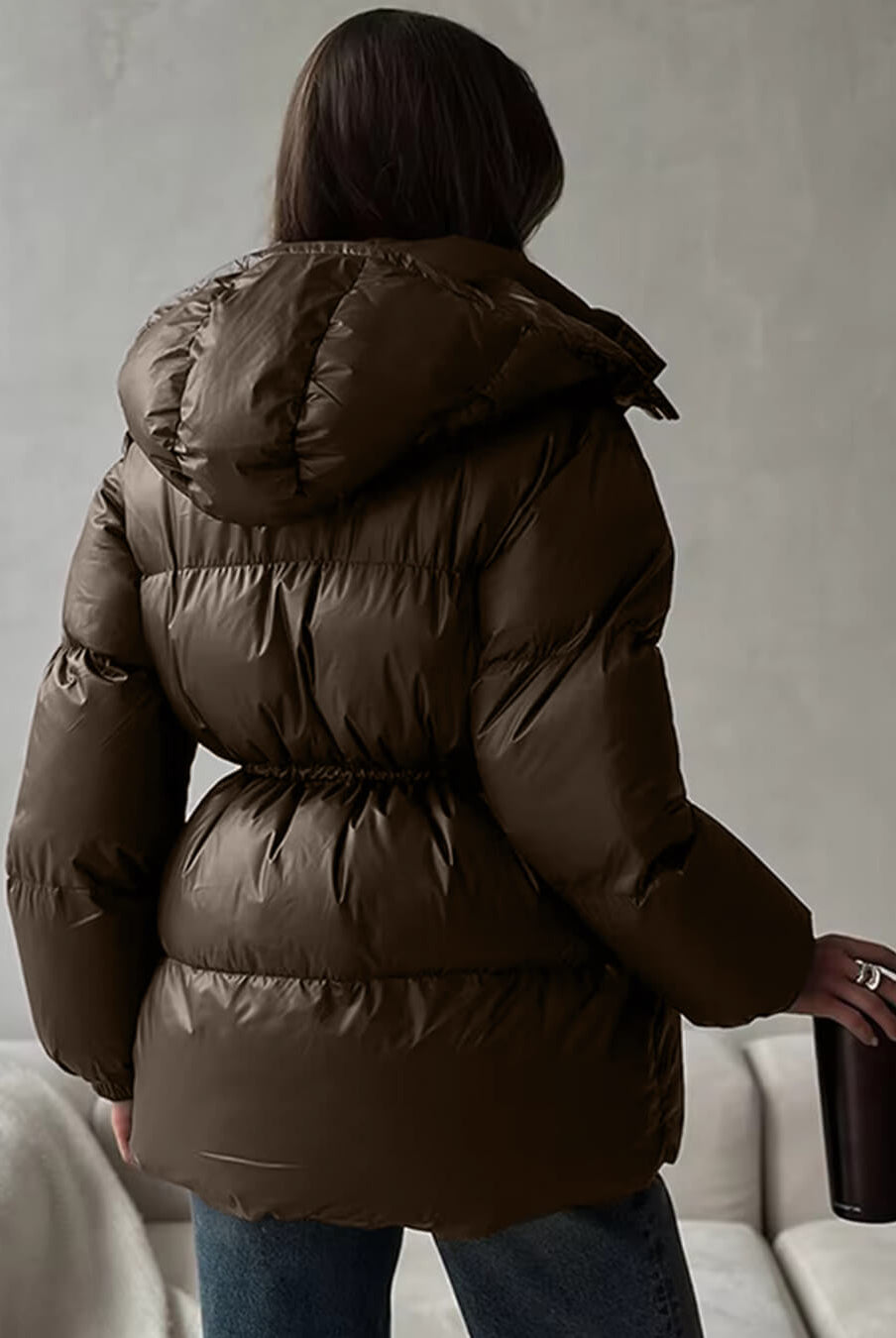 SOERA Lorie Drawstring Hooded Puffer Coat - Jackets - 1005010026834237-;lB1761217546552110501 Brown M