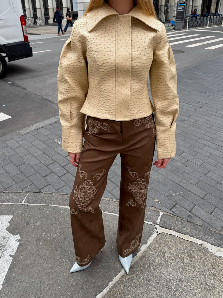 SOERA Rosette Ostrich Faux Leather Jacket - Jackets -