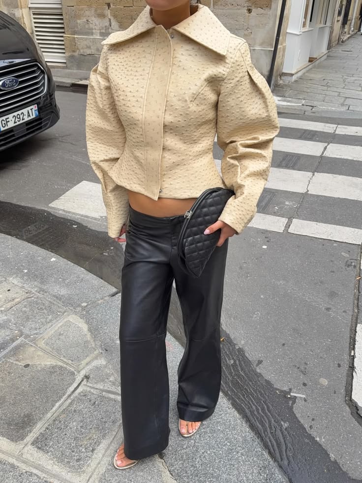 SOERA Rosette Ostrich Faux Leather Jacket - Jackets -