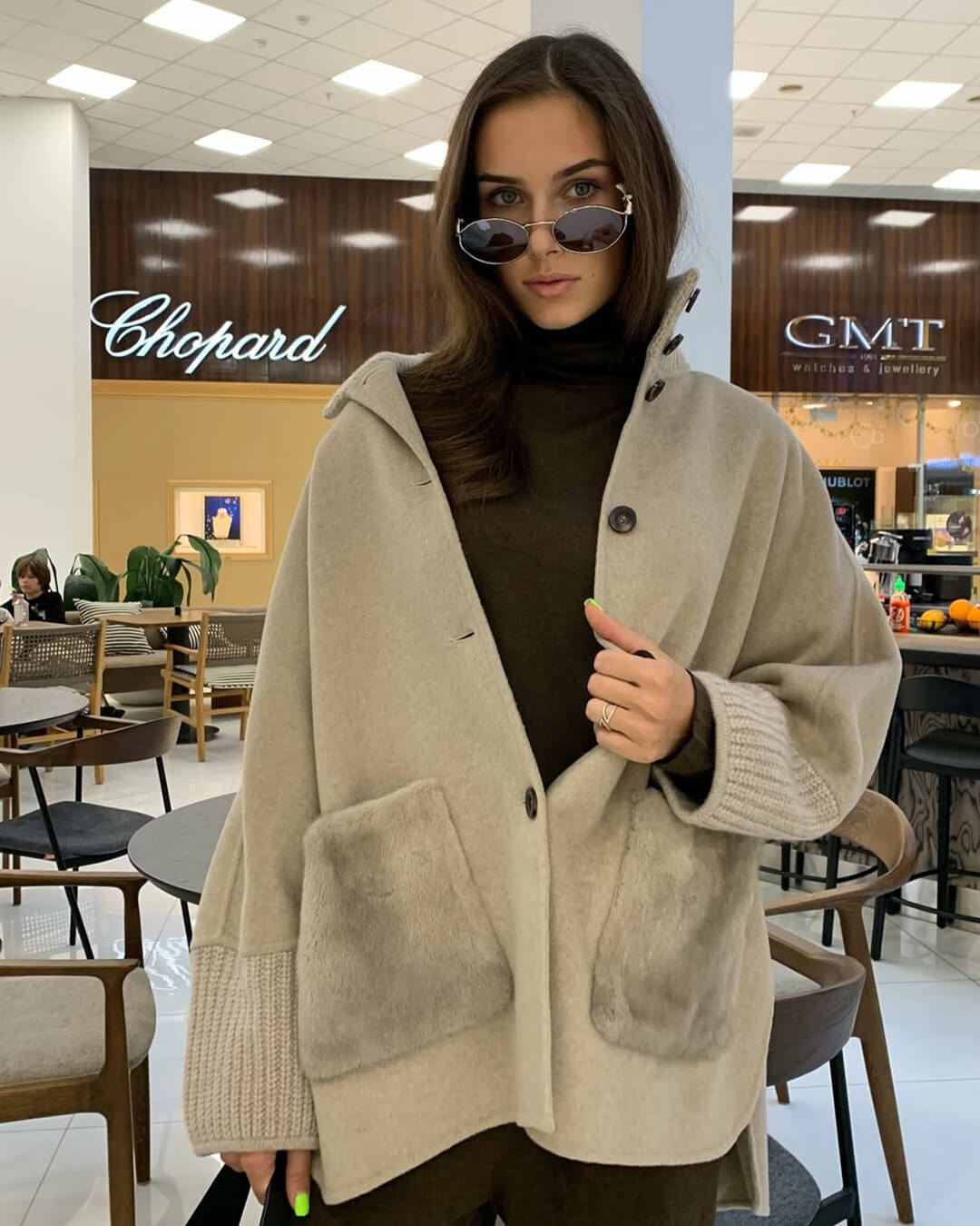 SOERA Terry Turtleneck Faux Fur Knit Coat - Jackets - 3256810016271253-;Ur1764102178643421929 Beige L