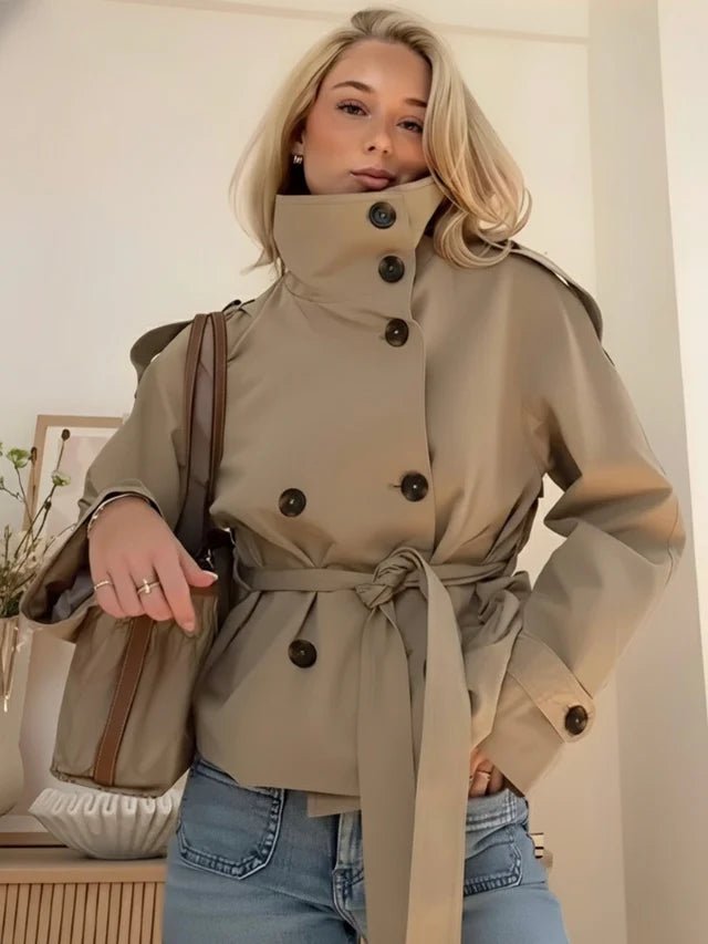SOERA Thea Belted Short Trench Coat - Jackets - Camel M