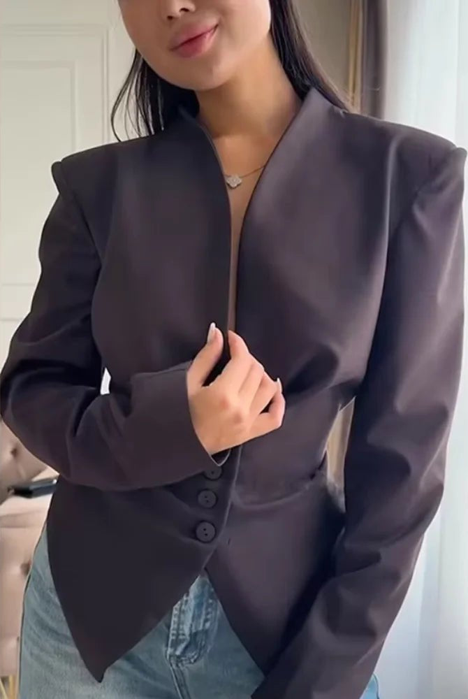 SOERA Tricia Structured Shoulder Cinched Blazer - Jackets - 1005011660132024-;qf1772045930022570680 Brown S