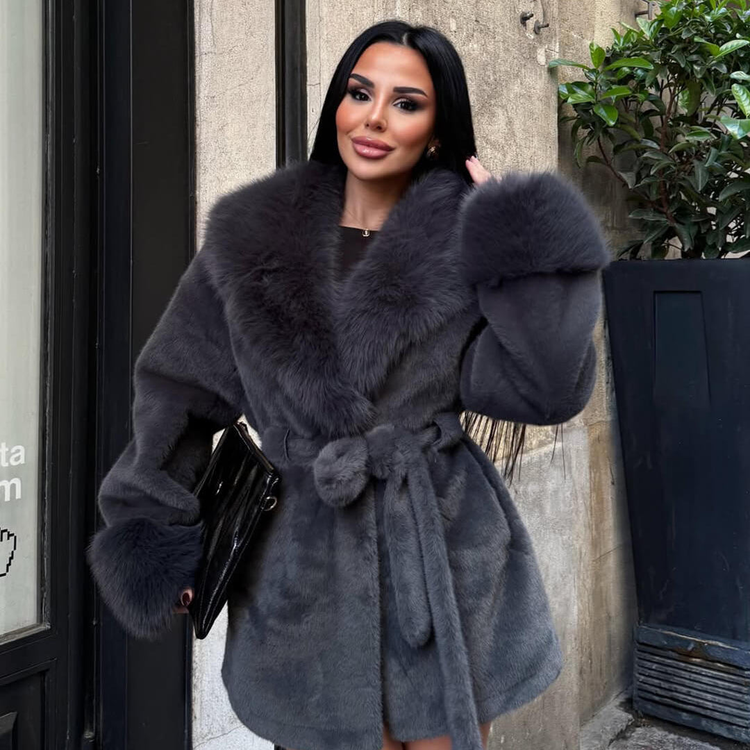 Jessa Mantel mit Kunstfellbesatz