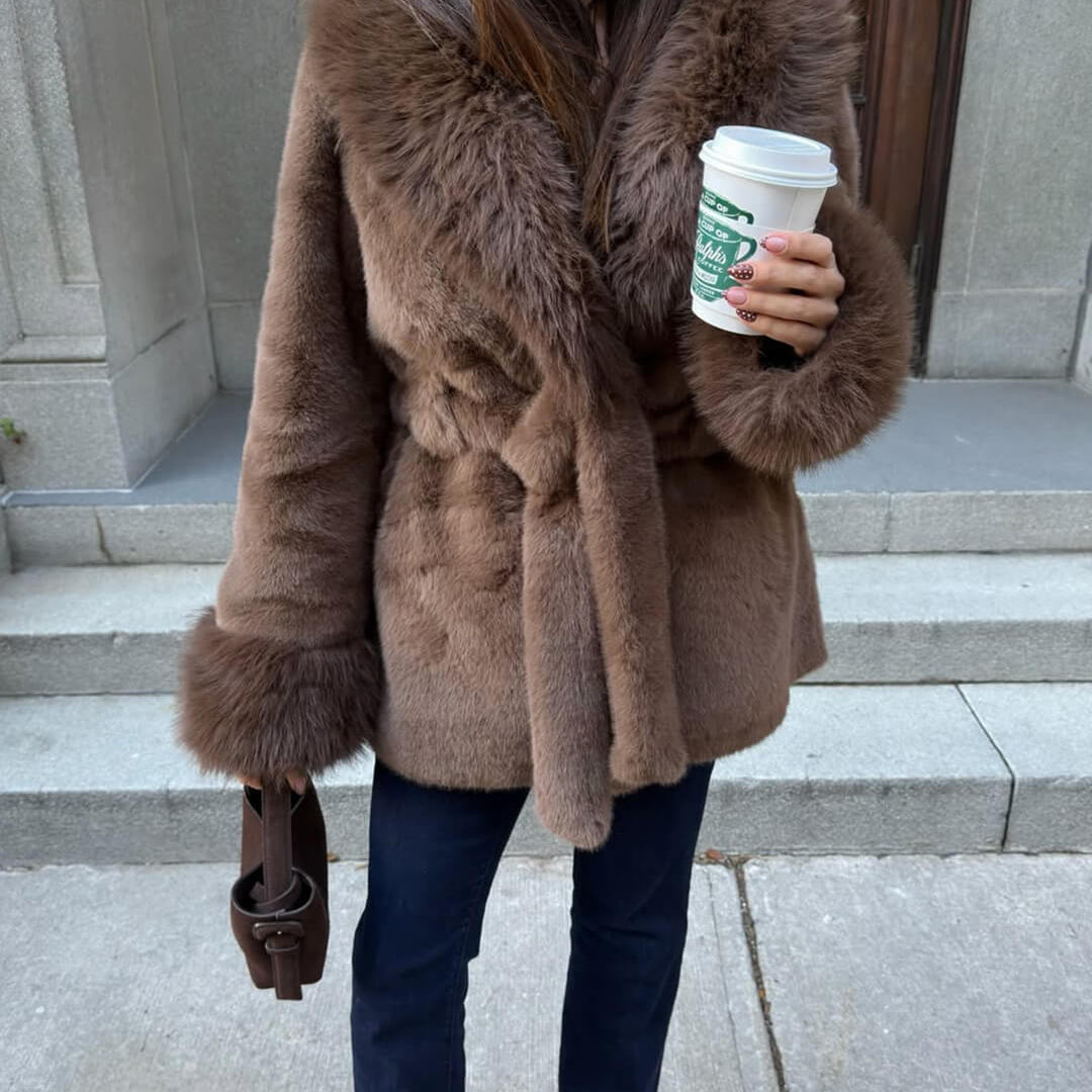 Jessa Mantel mit Kunstfellbesatz