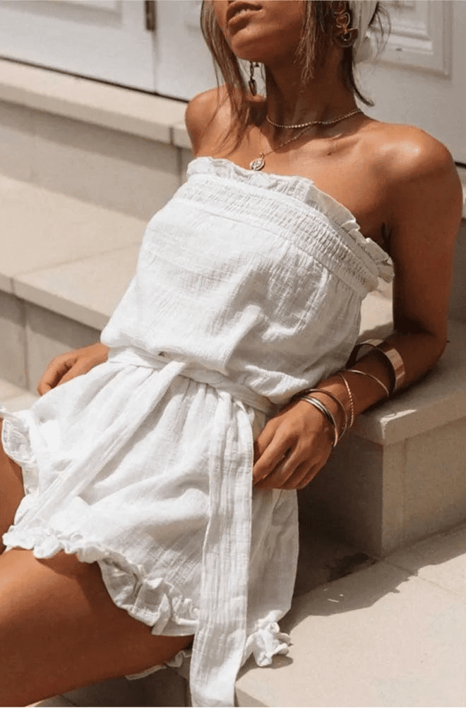 SOERA Beatrice Belted Tube Top Jumpsuit - Jumpsuits & Rompers - Light Blue XS