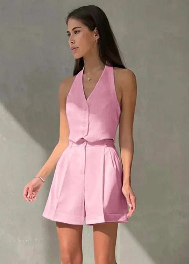 SOERA Bianca Tailored Halter Vest & Shorts Set - Matching Sets - Beige M