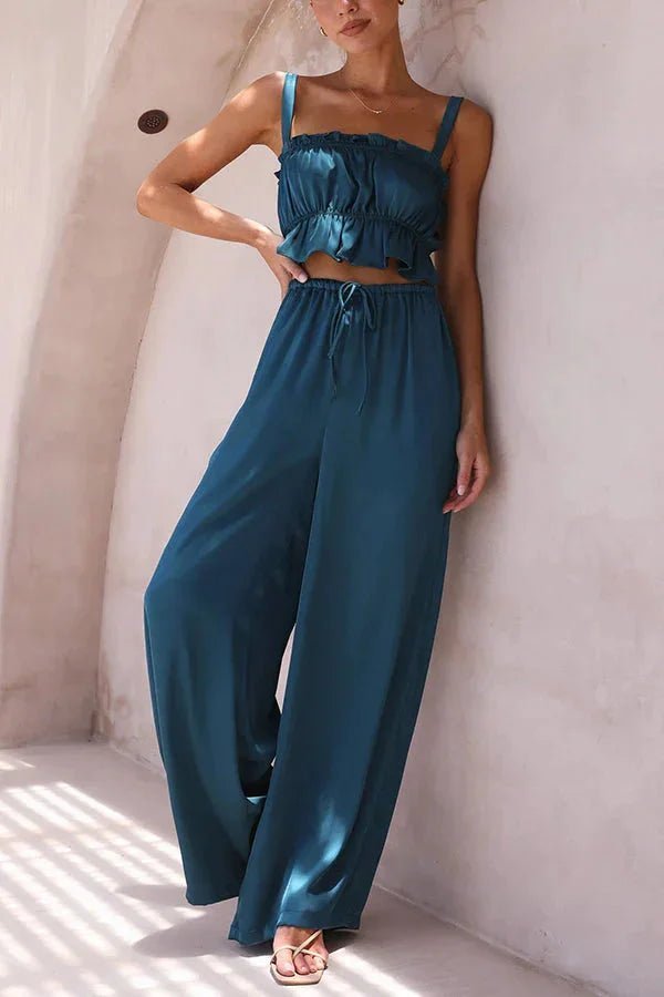 SOERA Julianne Ruffle Top Elastic Waist Pants Set - Matching Sets - Rj1776125365231051488 Black S