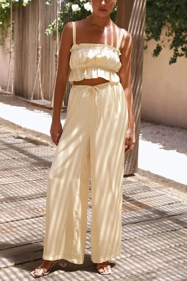 SOERA Julianne Ruffle Top Elastic Waist Pants Set - Set - LJ1776125365231731368 Yellow M