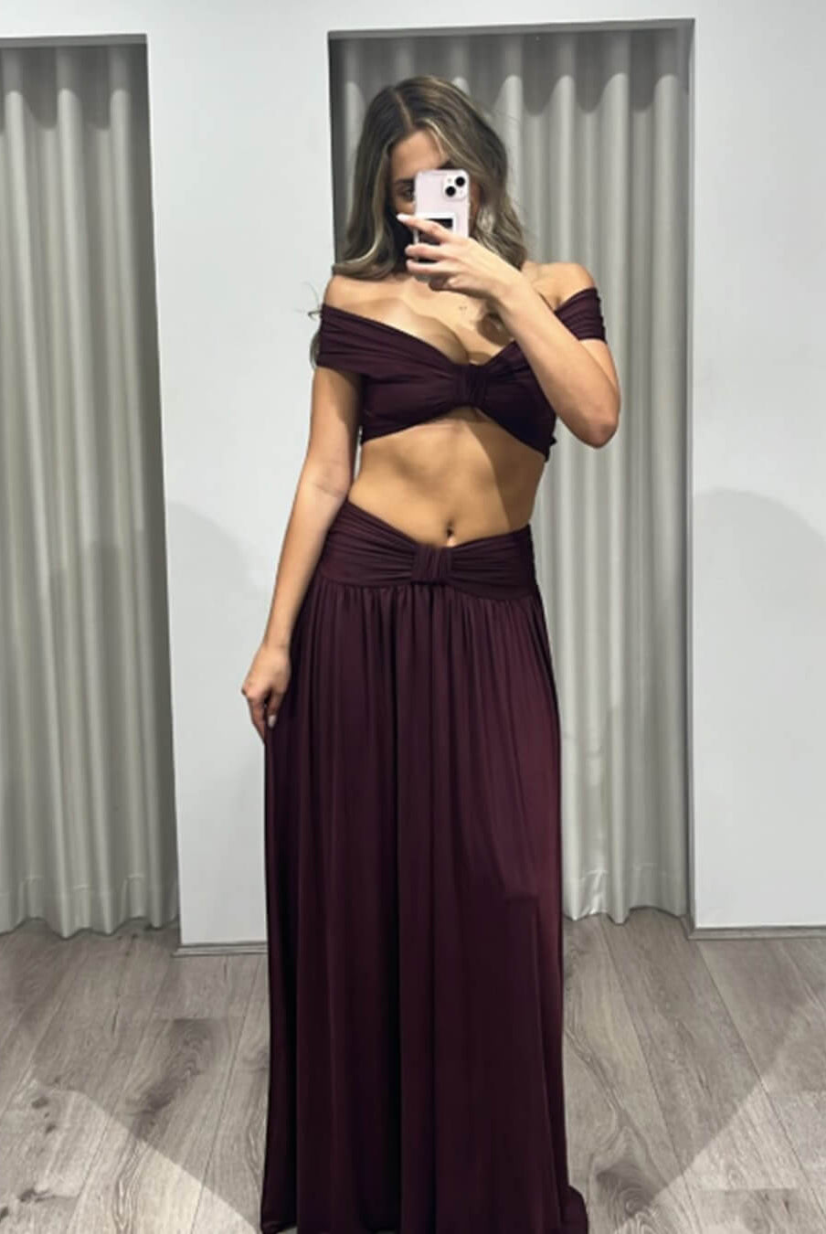 SOERA Mira Knotted Off-the-Shoulder Top Set - Set - SOERA-274755-L-OS-92899 Plum L
