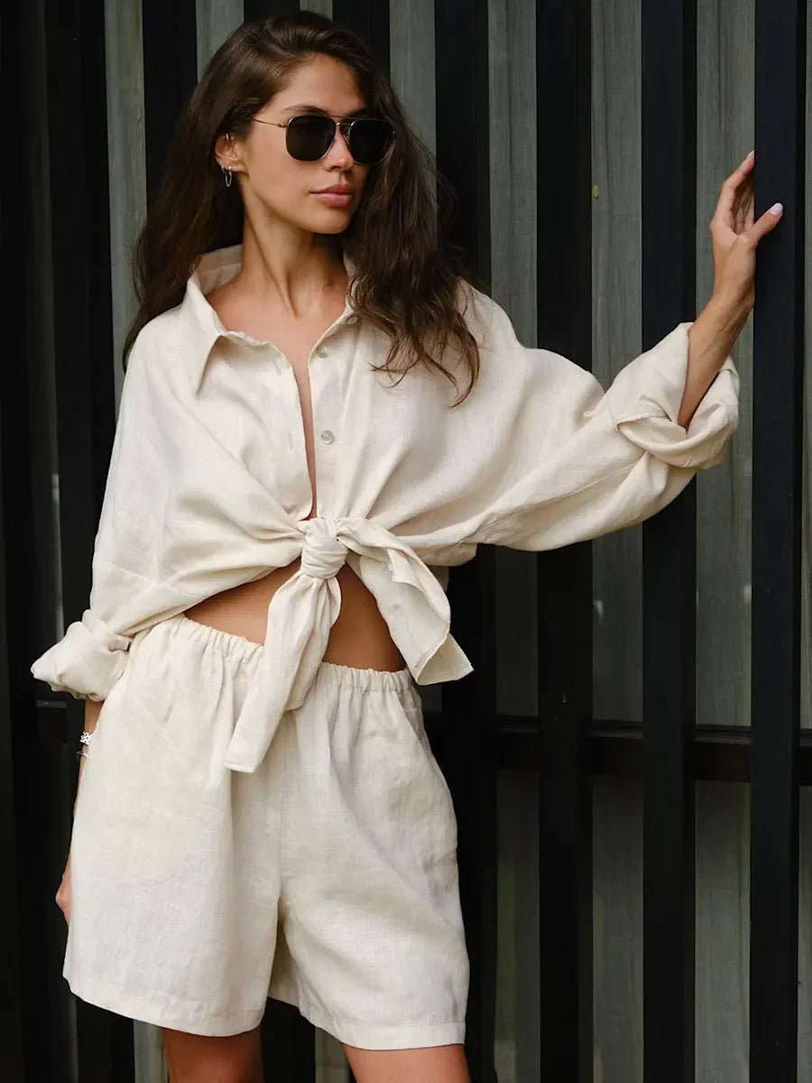 SOERA Sally Lapel Lantern Sleeve Shorts Set - Set - 1005006947356468-;Tt1776063208019948086 Cream M