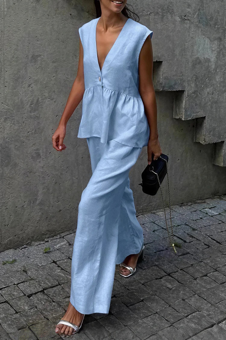 SOERA Sydney Ruffled Vest & Pants Set - Set - 1005008498710435-;Yx1776125342950553258 Blue M