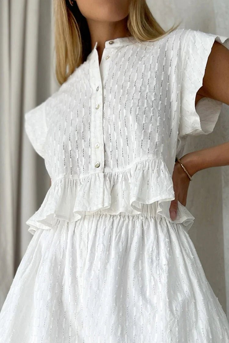 SOERA Tanya Ruffled Short Sleeve Shorts Set - Set - 1005009280857901-;Iw1776063225140858414 White L