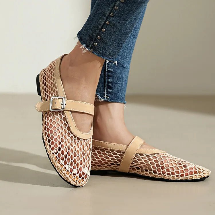 SOERA Bianca Buckled Mesh Ballet Flats - Shoes - Black 35