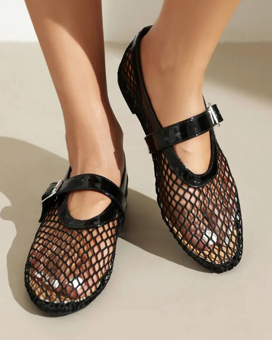 SOERA Bianca Buckled Mesh Ballet Flats - Shoes - Black 36