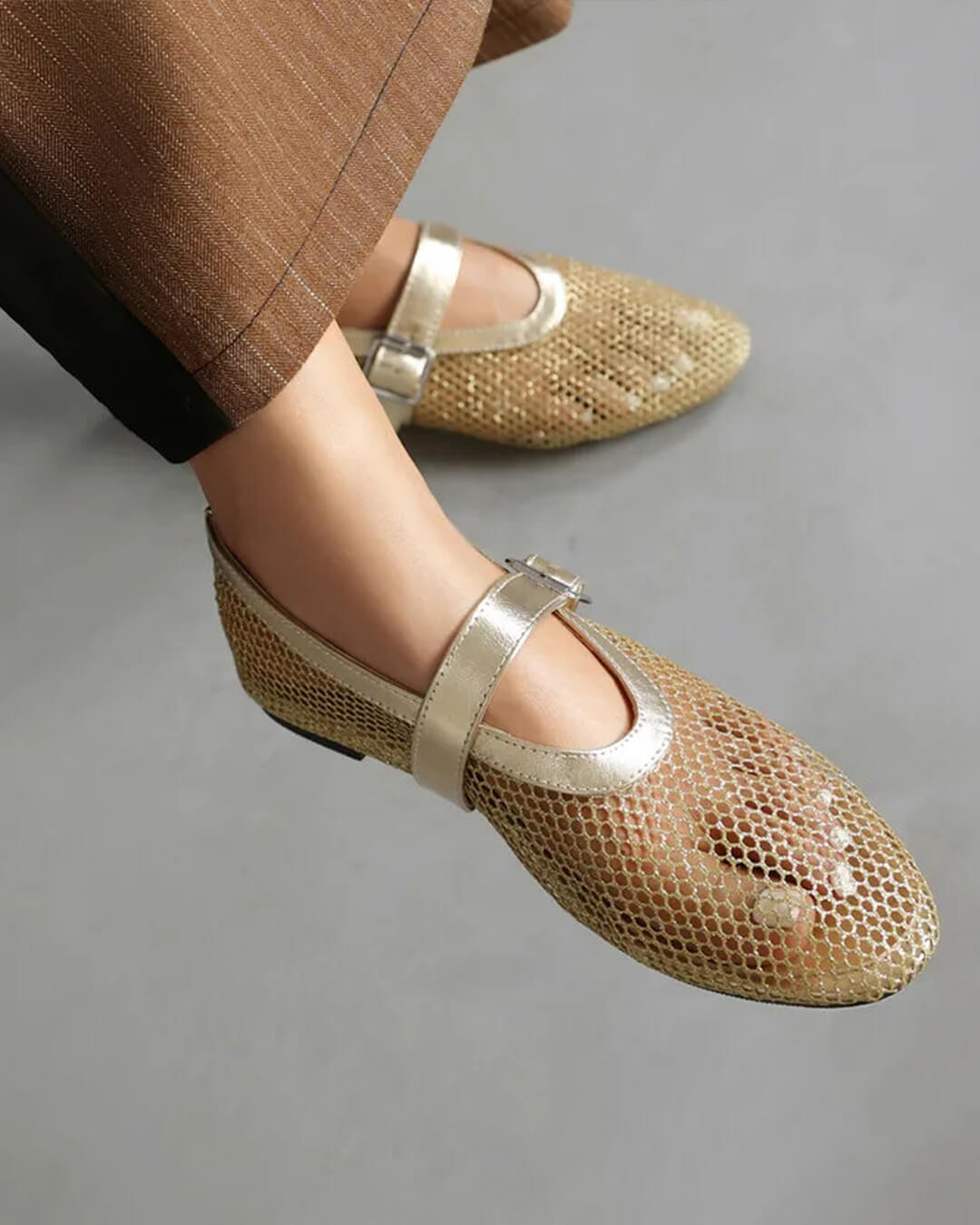SOERA Bianca Buckled Mesh Ballet Flats - Shoes - Gold 35