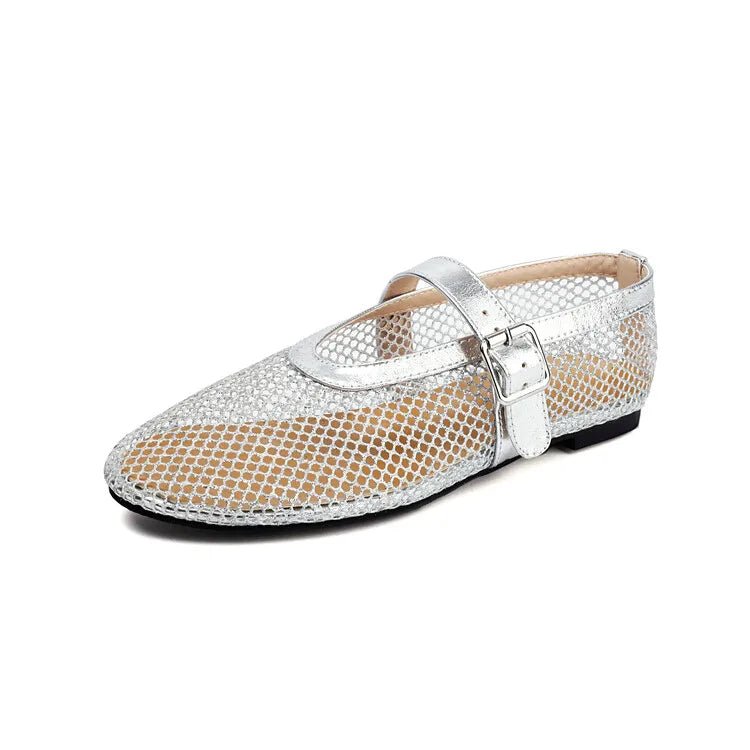 SOERA Bianca Buckled Mesh Ballet Flats - Shoes - Red 35