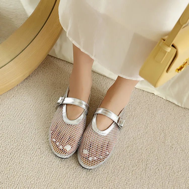 SOERA Bianca Buckled Mesh Ballet Flats - Shoes - Silver 35