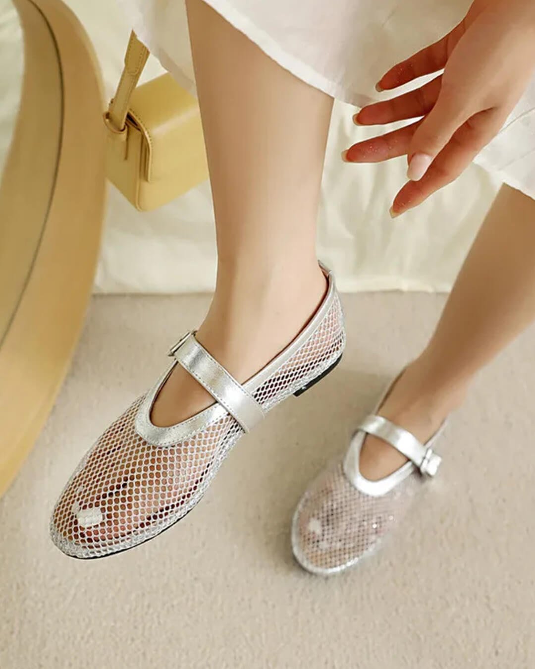 SOERA Bianca Buckled Mesh Ballet Flats - Shoes - Silver 36