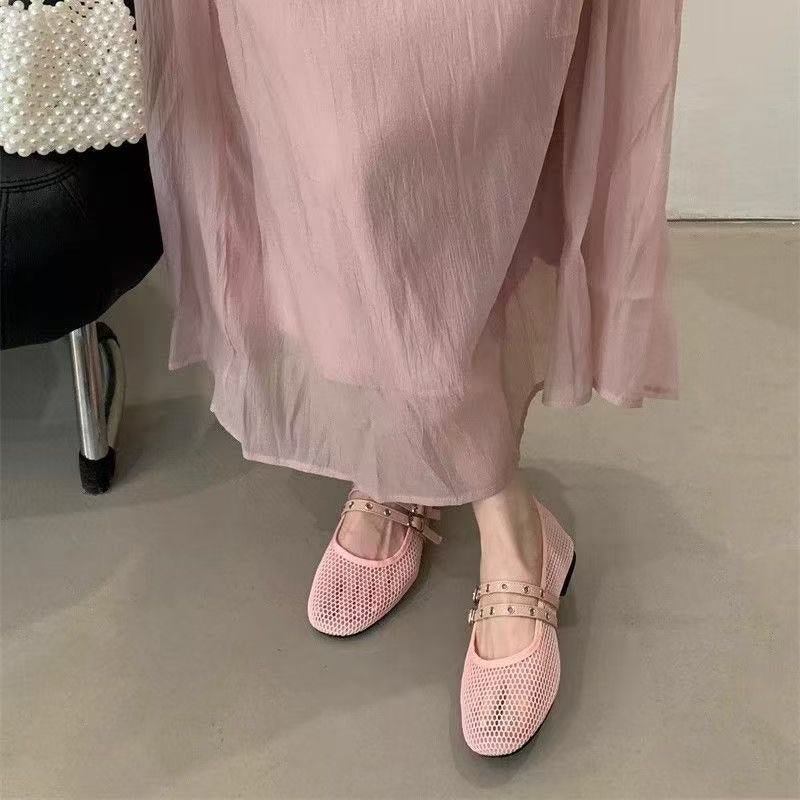 SOERA Valerie Buckled Mesh Ballet Flats - Shoes - 1005008919633161-;OO1774869391273543480 Pink 35