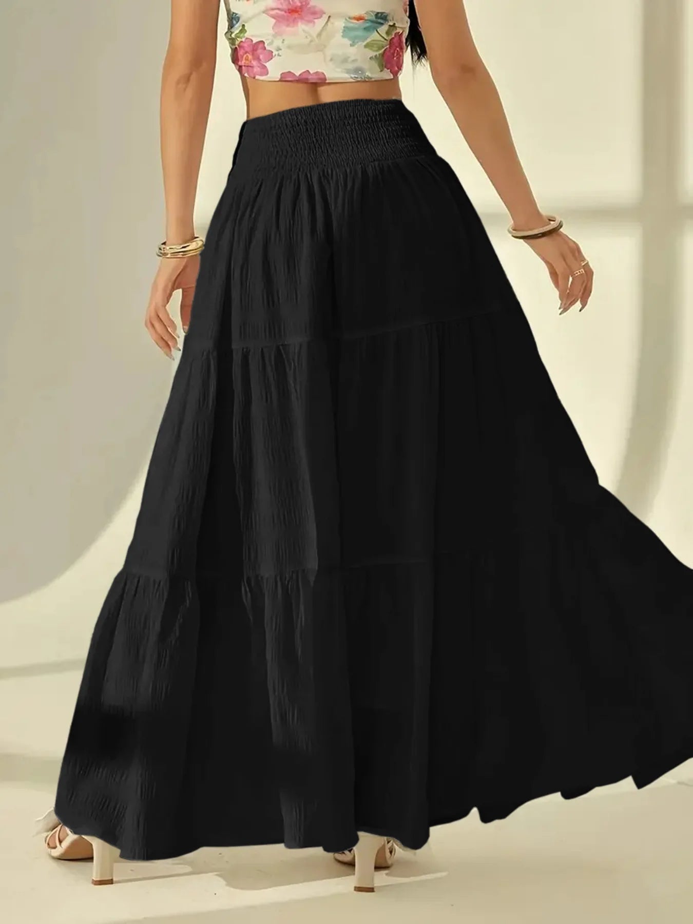 SOERA Calla Tiered Maxi Skirt Elastic Waist - Skirt - Black M