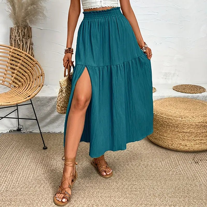 SOERA Maia Bohemian Midi Ruffle Skirt - Skirt - Teal Blue M