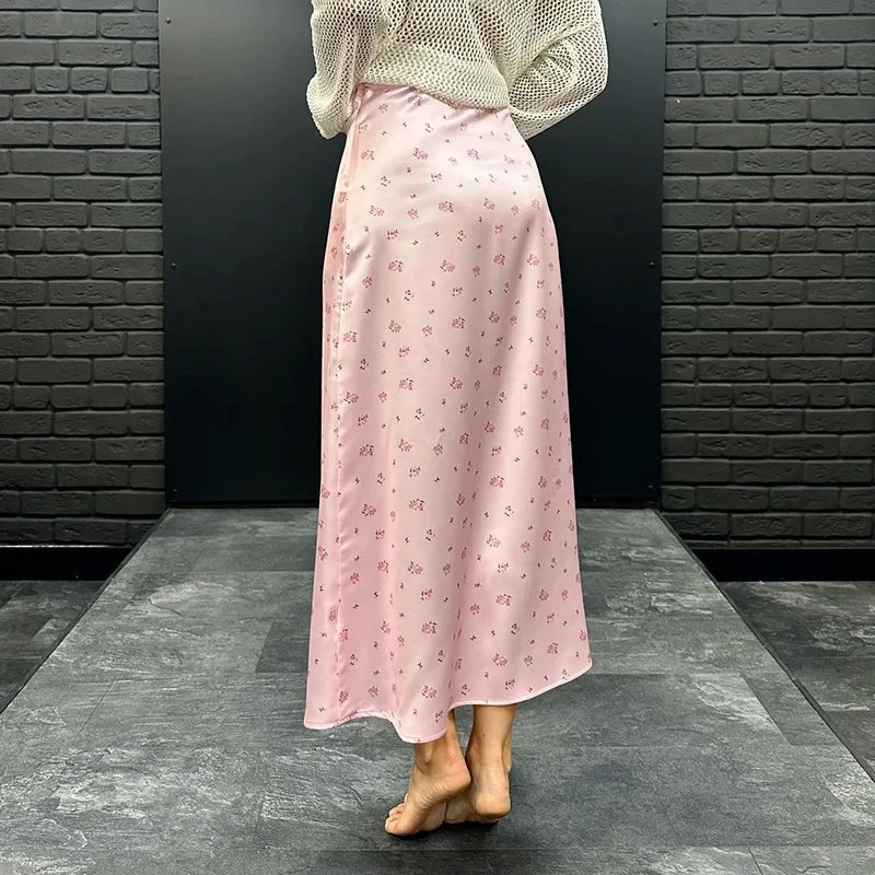 SOERA Bianca High Waist Satin Printed Midi Skirt - Skirts - White S