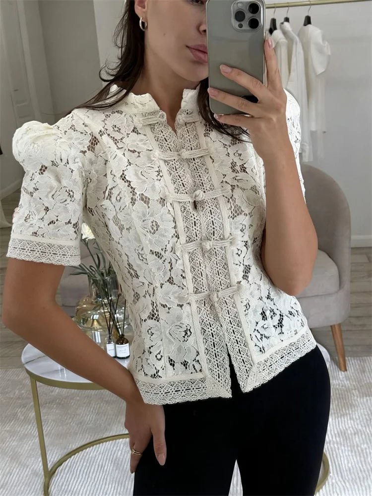 SOERA Brielle Lace Patchwork Cardigan - Sweaters & Cardigans - Beige XS