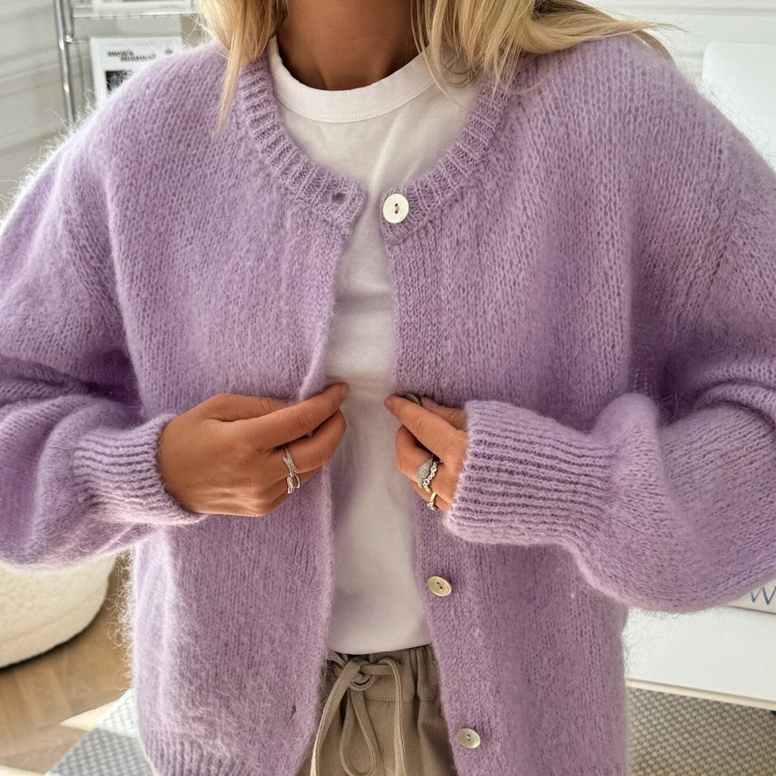 SOERA Freya Fuzzy Knit Cardigan - Sweaters & Cardigans - Yellow S