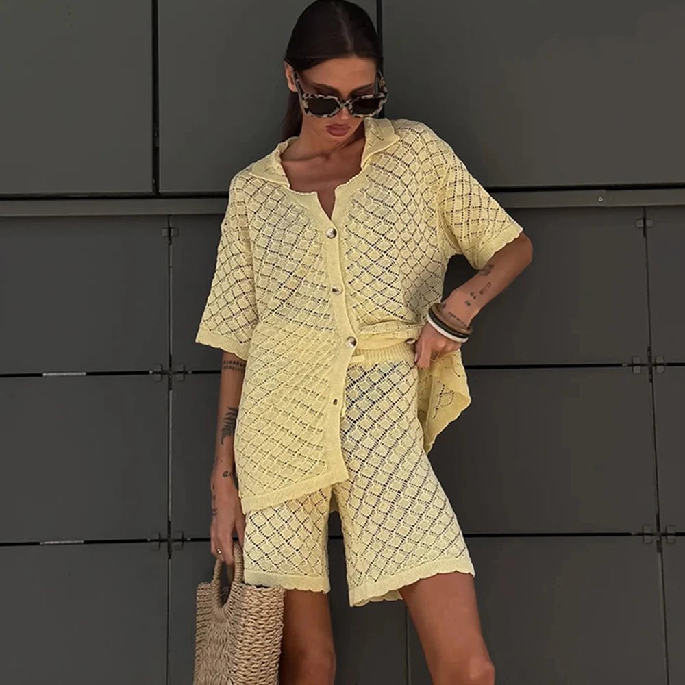SOERA Selene Knit Cardigan Shorts Set - Sweaters & Cardigans - Yellow S