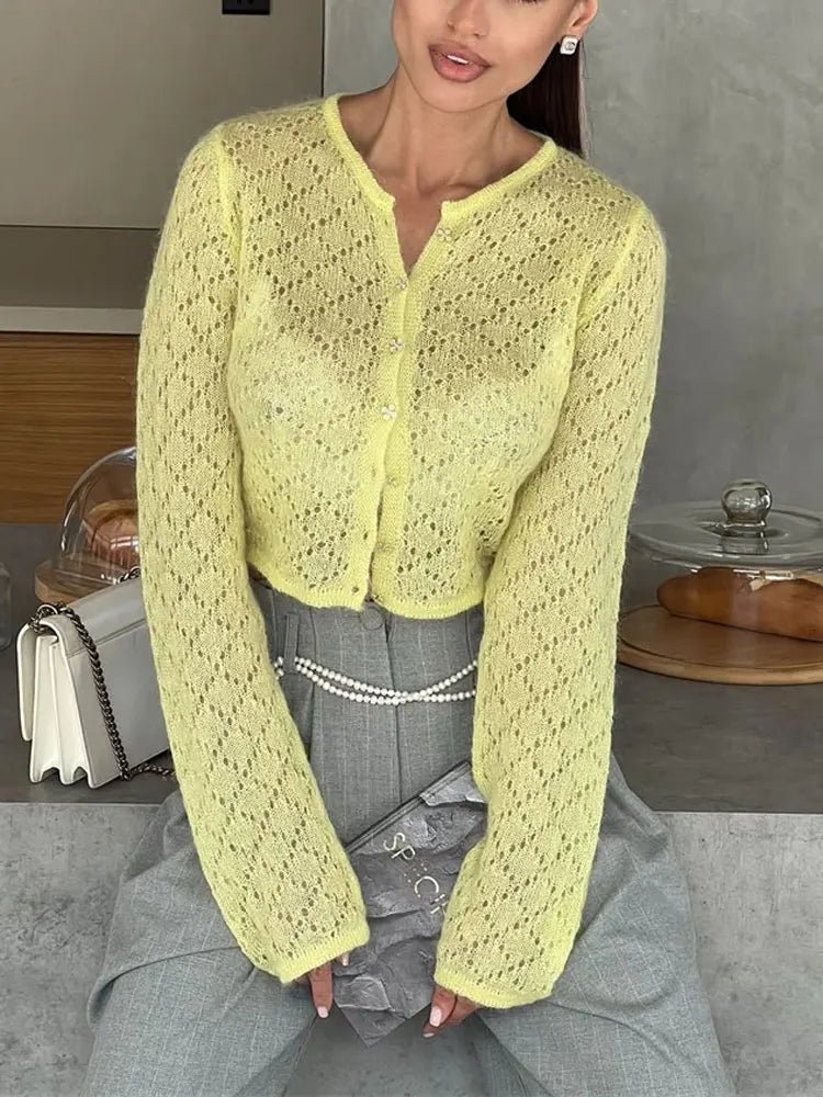 SOERA Tessa Sheer Cropped Cardigan - Sweaters & Cardigans - 1005009286675950-;Lw1775118412811441661 Yellow S