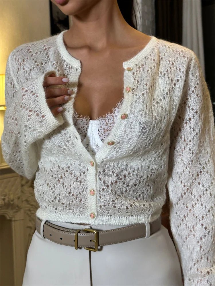 SOERA Tessa Sheer Cropped Cardigan - Sweaters & Cardigans - 1005009286675950-;ou1775118412811762040 White S