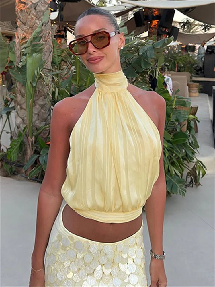 SOERA Sienna Lace - Up Backless Tank Top - Top - Yellow S