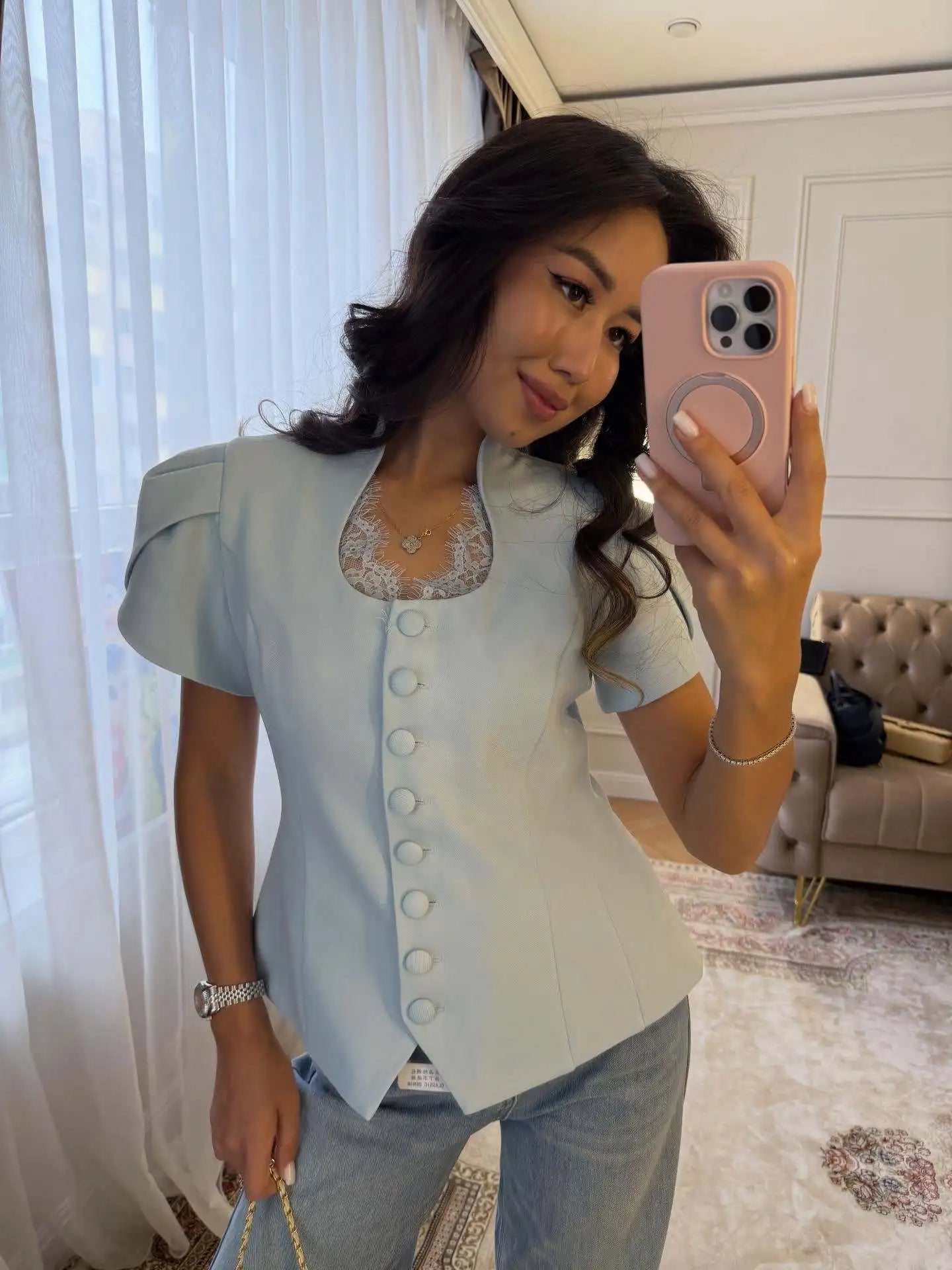 SOERA Bianca Button Front Stand Collar Top - Tops - White S