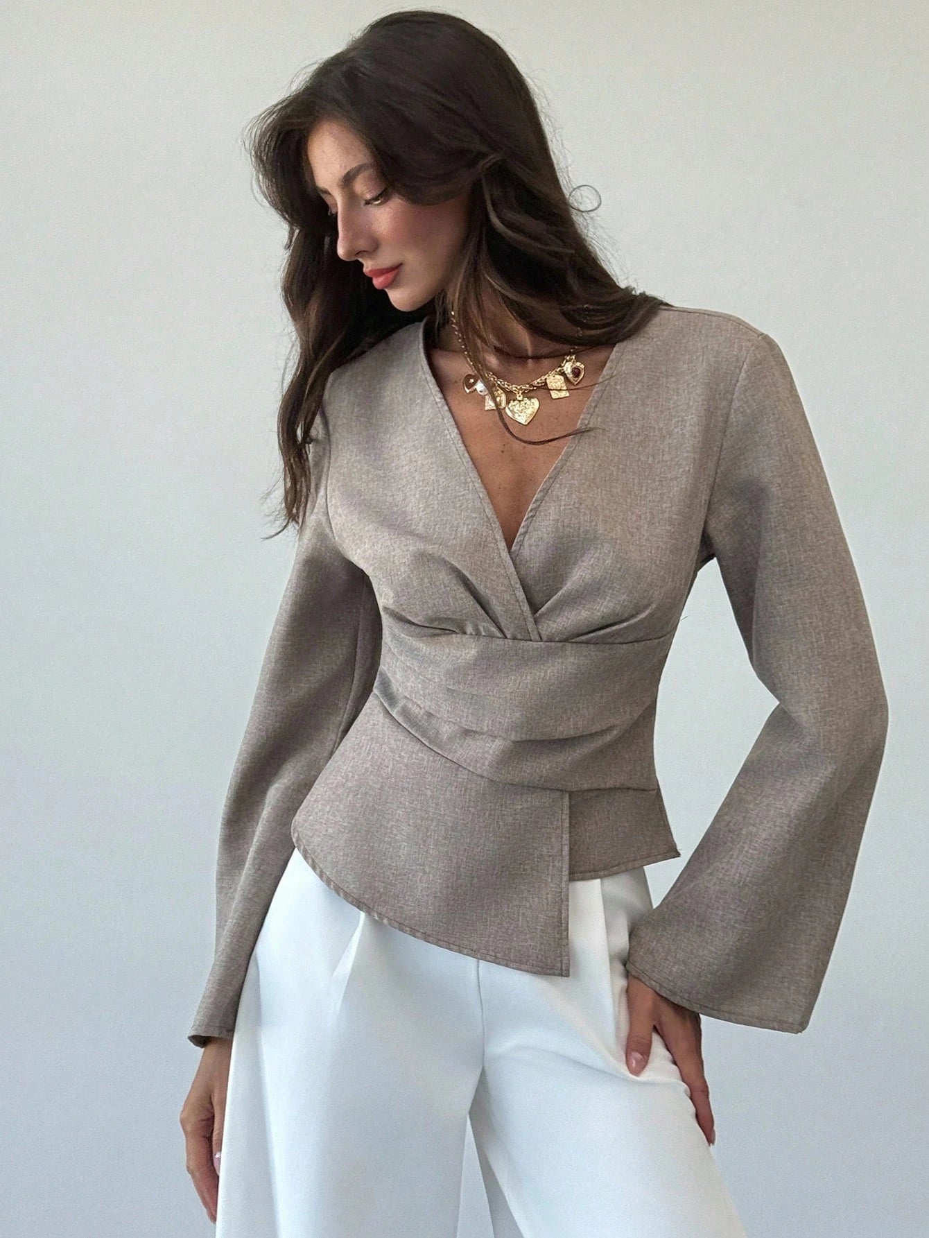 SOERA Chantelle Asymmetric Flare Sleeve Blouse - Tops - 1005010535439730-;aq1775118413246983726 Dark Grey M