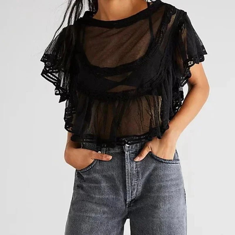 SOERA Genevra Sheer Chiffon Blouse - Tops - Black S