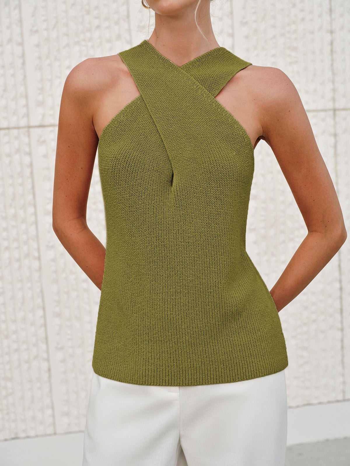 SOERA Ginny Halter Cross - Over Collar Tank Top - Tops - Green S