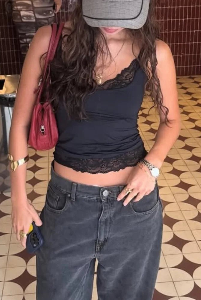 SOERA Jaelyn Lace Trim Tank Top - Tops - 1005010595628459-;Oh1771345068339190302 Black M