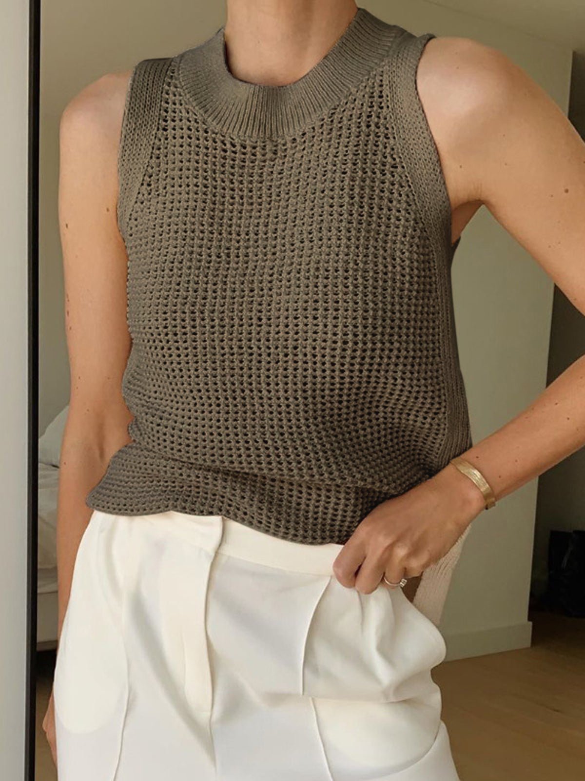SOERA Jamilla Hollow Knit Tank Top - Tops - Brown XS