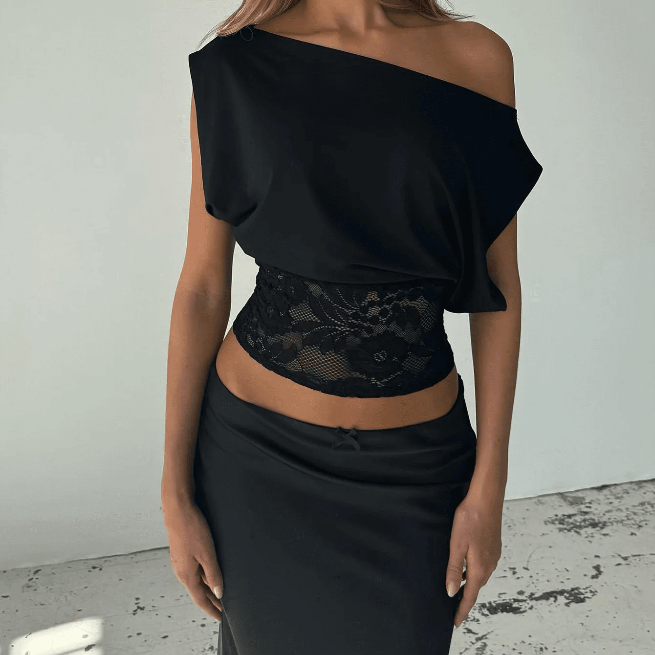 SOERA Janella Inclined Shoulder Lace Top - Tops - 1005010585649043-;qY1771345067810254412 Black S