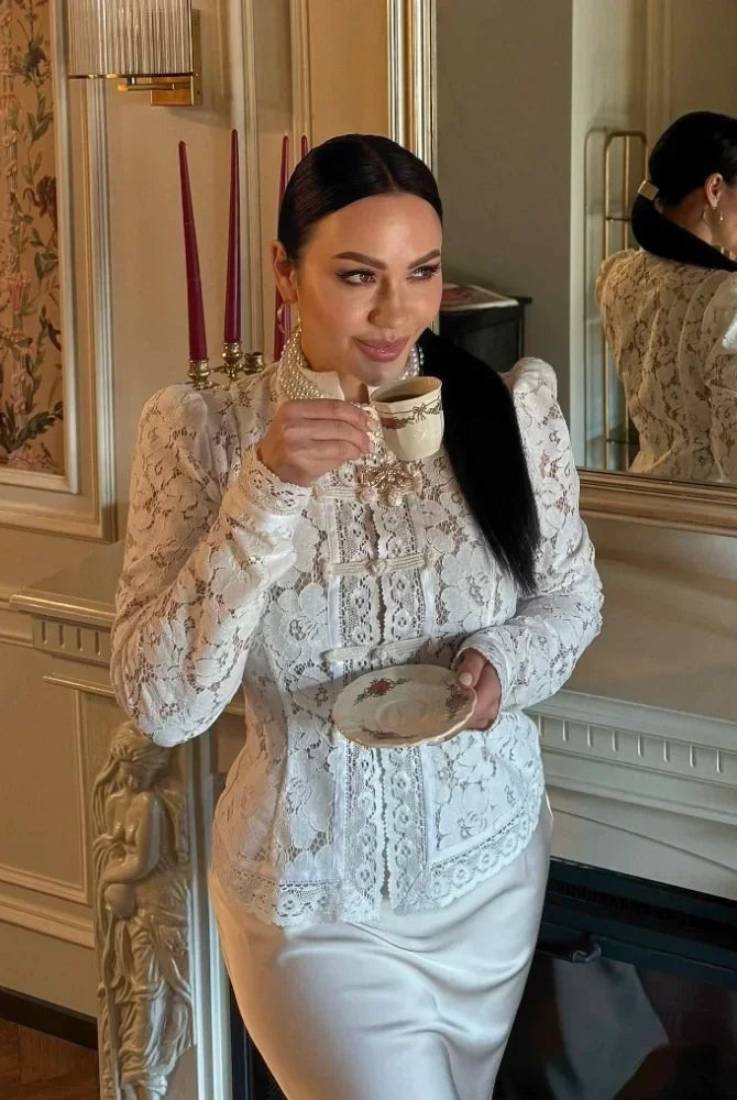 SOERA Katalina Puff Sleeve Lace Blouse - Tops - 1005010356871983-;aw1771494648609972265 White L