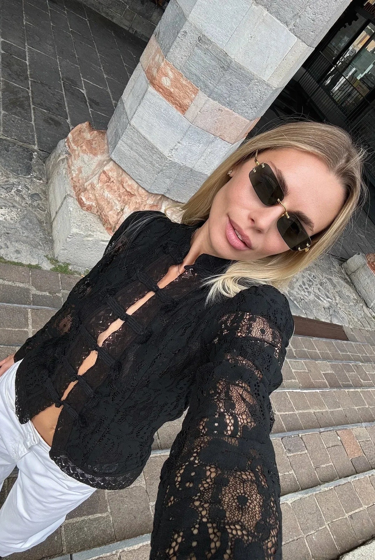 SOERA Katalina Puff Sleeve Lace Blouse - Tops - 1005010356871983-;vY1771494648611854508 Black M