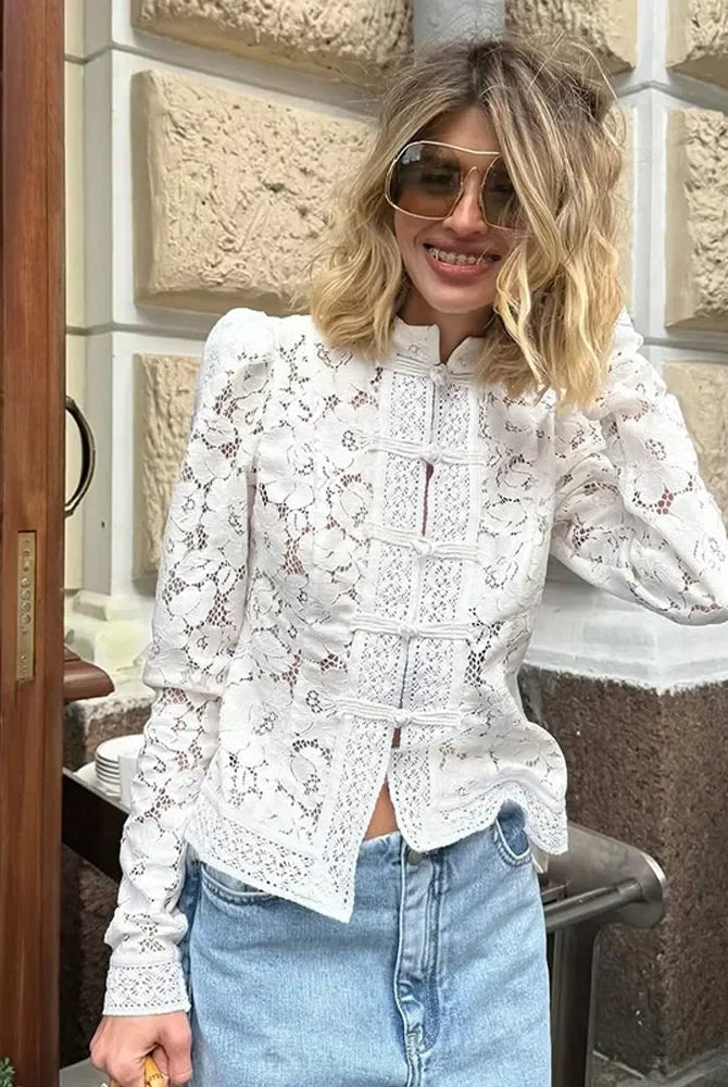 SOERA Katalina Puff Sleeve Lace Blouse - Tops - 1005010356871983-;Xk1771494648610444986 White S