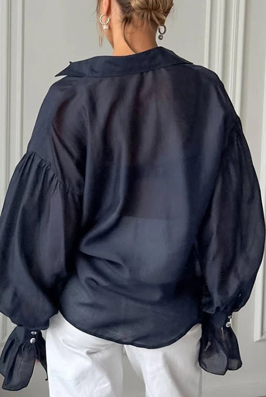 SOERA Patricia Long Sleeve Sheer Blouse - Tops - 1005008870305553-;aO1772045931453427166 Blue L