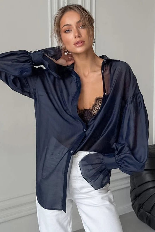 SOERA Patricia Long Sleeve Sheer Blouse - Tops - 1005008870305553-;Gg1772045931453097734 Blue S