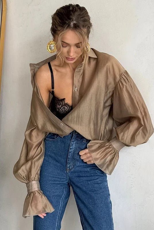 SOERA Patricia Long Sleeve Sheer Blouse - Tops - 1005008870305553-;Iy1772045931452999513 Brown L