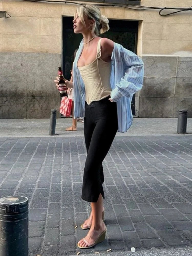 SOERA Juliette Black Capris Pants - Trousers - 1005010009819776-;YW1769140532409433810 L