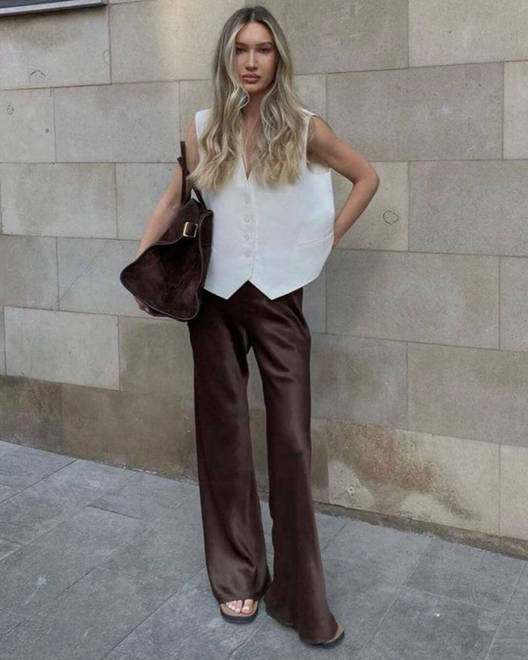 SOERA Wendy Wide Leg Satin Trousers - Trousers - 3256808273823050-;lU1763832189656703846 Brown M