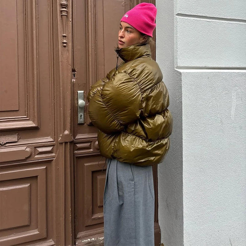 Burgundy Oversized Puffer Jacket Women - Trendy Winter Coat for Cold Days 7