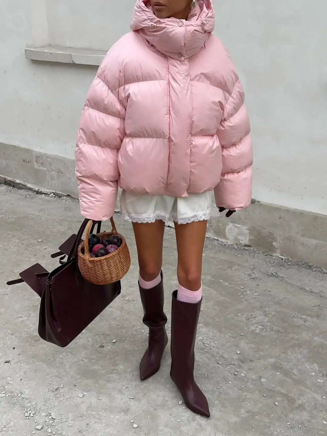 Casual Pink Hooded Cotton Women's Jacket - Stylish Zip-Up Winter Coat 2