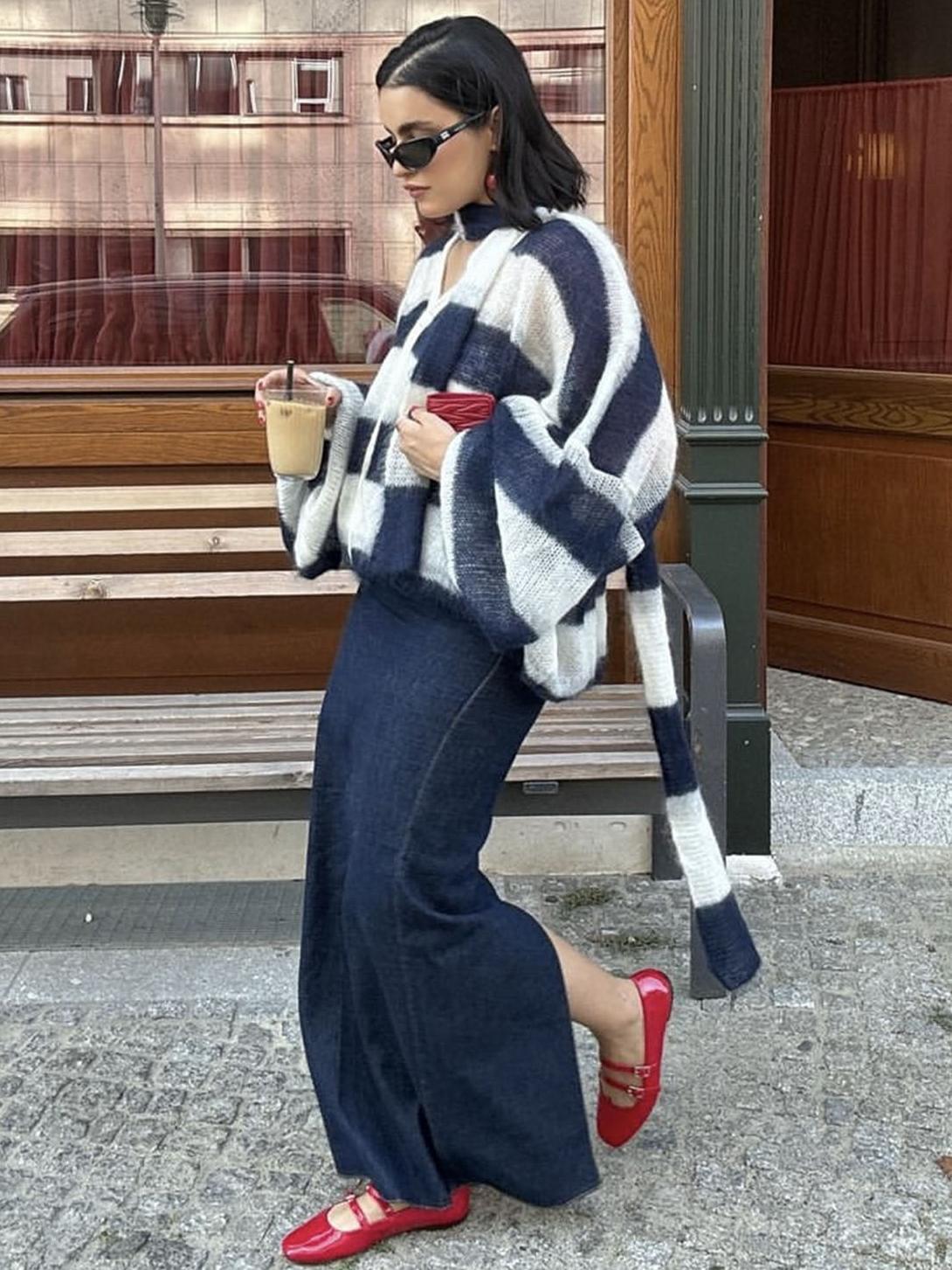 Cozy Stripe Sweater Cardigan for Women - Oversized, V-Neck, Extra Long Sleeves, Comfortable Layering Option 3